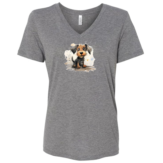 Women's V-Neck T-shirt with Funny Dogs