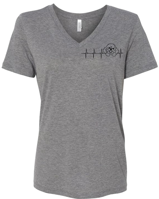 Bichon Heartbeat on Women's V Neck T-shirt