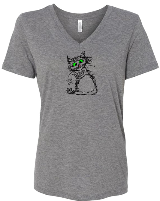 Black Hiss Off Cat on Women's V Neck T-shirt