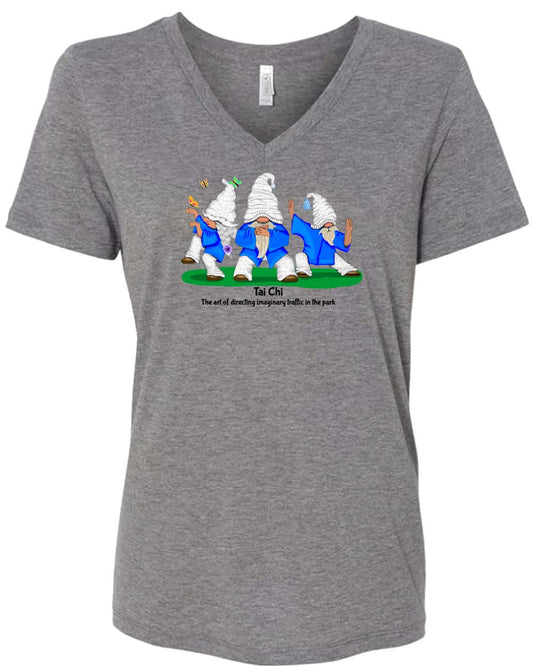 Tai Chi Gnomes on Women's V Neck T-shirt