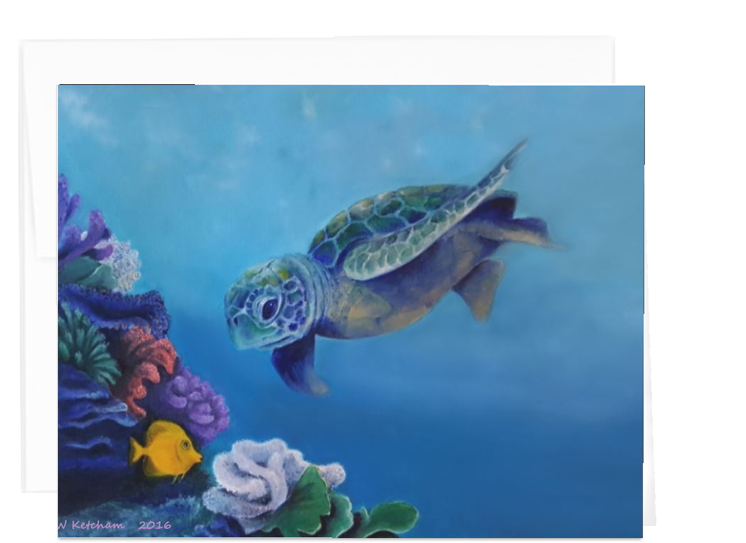 Sea Life Note Card collection - Sea Turtle exploring
